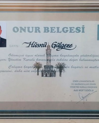 Gül kebap Lokantacılar Odası Onur Belgesi